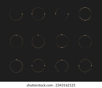 Aesthetic Circle Frame Border Thin Line with Star Accent Design Element Vector Set