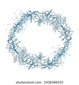 Aesthetic Circle Frame With Leaves Juniper branch. Floral Bohemian Tile. Vector floral background. Herbal plants.
