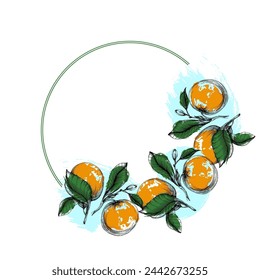 Aesthetic Circle Frame With Leaves and orange.