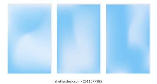 Aesthetic clear blue sky set. Summer season blue pastel colored vertical vector banner. Blurred sky gradient background. Simple soft light backdrop.vector eps10