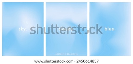 Aesthetic clear blue sky set. Summer season blue pastel colored vertical vector banner. Blurred sky gradient background. Simple soft light backdrop. Gradient template design for poster, social post