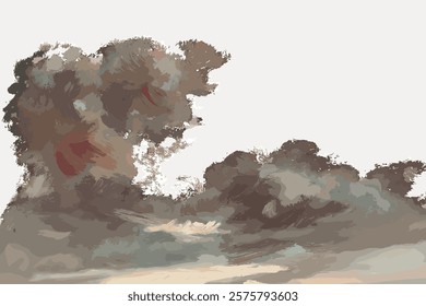 Aesthetic cloud, isolated vector element. Nature landscape border vector. Vintage nature landscape isolated art drawing illustration. Old painting art print border. Cloud aesthetic painting.