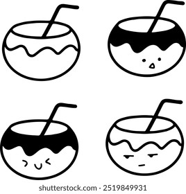 Aesthetic Coconut Water Vector | Line Art | Cute | Minimalist