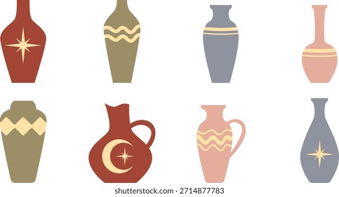 Ästhetische Kollektion von Boho Keramik Vasen und Pitcher 