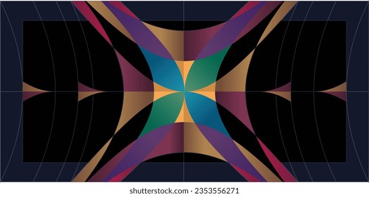 Ästhetische Farbharmonie in symmetrischer Balance geometrischer Elemente in proportionaler Exzellenz, Quadrupole-Querschnitt, Vektorgrafik