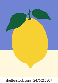 Aesthetic contemporary lemon poster. Retro groovy citrus fruit design for wall prints. Vintage 70s style vector illustration.