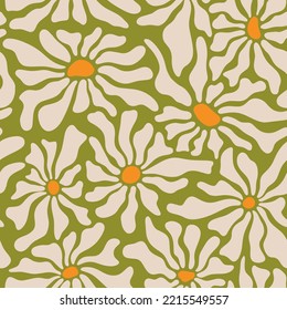 Seamless pattern with simple flowers. Floral print hippie 60s