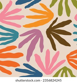Aesthetic Contemporary printable retro groovy flowers seamless pattern. Decorative Hippie Naive 60's, 70's style Vintage boho background in minimalist style for fabric, wallpaper or wrapping