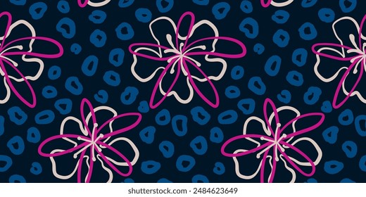 Aesthetic contemporary printable retro groovy flowers seamless pattern. Creative minimalist Abstract art background. Modern print for textile, fabric, wallpaper, wrapping and packaging