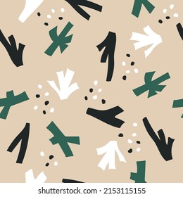 Patrón estético contemporáneo imprimible sin fisuras con forma abstracta planta y blob en colores tierra. Antecedentes de los boho pastel en el estilo minimalista de mediados de siglo vectorial Ilustración 