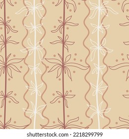 Patrón estético contemporáneo imprimible sin fisuras con lianas, líneas y puntos. Fondo floral moderno para textiles, tejidos, papel pintado, envoltura, envoltura de regalo, papel, libro de chatarra y embalaje