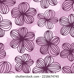 Aesthetic Contemporary Printable Seamless Pattern With Purple Flowers. Modern Floral Background For Textile, Fabric, Wallpaper, Wrapping, Gift Wrap, Paper, Scrapbook And Packaging