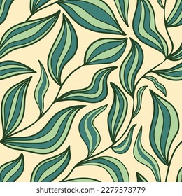 Aesthetic contemporary printable seamless pattern with branches and leaves. Modern floral background for textile, fabric, wallpaper, wrapping, gift wrap, paper, scrapbook and packaging