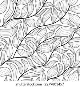 Ästhetische zeitgenössische druckbare, nahtlose Muster mit Ästen und Blättern. Moderner floraler Hintergrund für Textilien, Gewebe, Tapeten, Umhüllung, Geschenkverpackung, Papier, Scrapie und Verpackungen