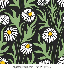 Aesthetic contemporary printable seamless pattern with chamomiles. Modern floral background for textile, fabric, wallpaper, wrapping, gift wrap, paper, scrapbook and packaging.Vector naive art print	