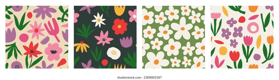 Patrón estético contemporáneo imprimible sin fisuras con flores retro groovy. Decorativo estilo de los años 60, estilo de los años 70. Fondo de boho vintage de estilo minimalista de mediados de siglo para tela, papel pintado o envoltura