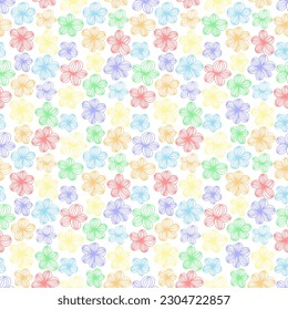 Aesthetic contemporary printable seamless pattern with rainbow pastel flowers. Modern floral background for textile, fabric, wallpaper, wrapping, gift wrap, paper, scrapbook and packaging