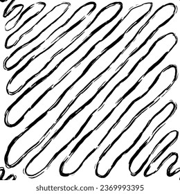 Aesthetic Contemporary printable seamless pattern with abstract line, dot, shape brush stroke in black and white colors. Boho background in minimalist style vector Illustration for wallpaper, fabric