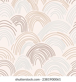 Aesthetic contemporary printable seamless pattern with abstract line in nude colors. 