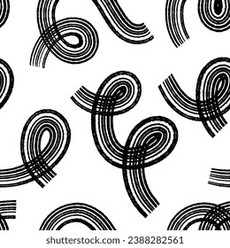 Aesthetic Contemporary printable seamless pattern with abstract line, dot, shape brush stroke in black and white colors. Boho background in minimalist style vector Illustration for wallpaper, fabric