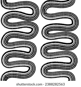 Aesthetic Contemporary printable seamless pattern with abstract line, dot, shape brush stroke in black and white colors. Boho background in minimalist style vector Illustration for wallpaper, fabric