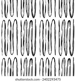 Aesthetic Contemporary printable seamless pattern with abstract line, dot, shape brush stroke in black and white colors. Boho background in minimalist style vector Illustration for wallpaper, fabric