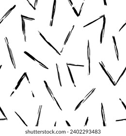 Aesthetic Contemporary printable seamless pattern with abstract line, dot, shape brush stroke in black and white colors. Boho background in minimalist style vector Illustration for wallpaper, fabric