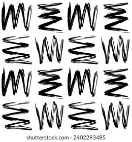 Aesthetic Contemporary printable seamless pattern with abstract line, dot, shape brush stroke in black and white colors. Boho background in minimalist style vector Illustration for wallpaper, fabric