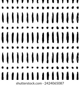 Patrón estético contemporáneo imprimible sin fisuras con línea abstracta, punto, trazo de pincel de forma en colores blanco y negro. Fondo de Boho en estilo minimalista vectorial Ilustración para papel pintado, tela