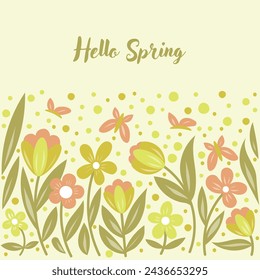 Aesthetic contemporary printable seamless pattern with tulips. Modern floral background for textile, fabric, wallpaper, wrapping, gift wrap, paper, scrapbook and packaging.Vector naive art print
