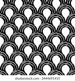 Aesthetic Contemporary printable seamless pattern with abstract line, dot, shape brush stroke in black and white colors. Boho background in minimalist style vector Illustration for wallpaper, fabric