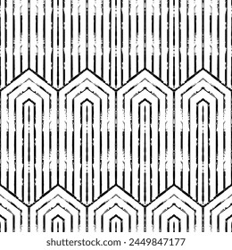Aesthetic Contemporary printable seamless pattern with abstract line, dot, shape brush stroke in black and white colors. Boho background in minimalist style vector Illustration for wallpaper, fabric