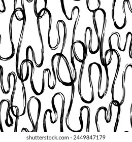 Aesthetic Contemporary printable seamless pattern with abstract line, dot, shape brush stroke in black and white colors. Boho background in minimalist style vector Illustration for wallpaper, fabric