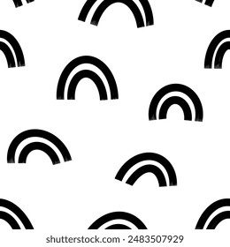 Aesthetic Contemporary printable seamless pattern with abstract line, dot, shape brush stroke in black and white colors. Boho background in minimalist style vector Illustration for wallpaper, fabric