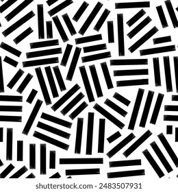 Aesthetic Contemporary printable seamless pattern with abstract line, dot, shape brush stroke in black and white colors. Boho background in minimalist style vector Illustration for wallpaper, fabric
