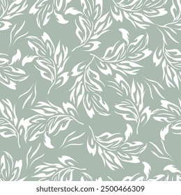 Aesthetic contemporary printable seamless pattern with branches and leaves on dark background. Modern floral print for textile, fabric, wallpaper, wrapping, gift wrap, paper, scrapbook and packaging