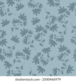 Ästhetisches, zeitgenössisches, druckbares, nahtloses Muster mit Zweigen und Blättern auf dunklem Hintergrund. Moderner Blumendruck für Textil, Stoff, Tapete, Verpackung, Geschenkverpackung, Papier, Scrapbook und Verpackung