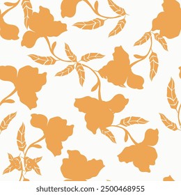 Aesthetic contemporary printable seamless pattern with branches and leaves on dark background. Modern floral print for textile, fabric, wallpaper, wrapping, gift wrap, paper, scrapbook and packaging