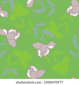 Aesthetic contemporary printable seamless pattern with branches and leaves on dark background. Modern floral print for textile, fabric, wallpaper, wrapping, gift wrap, paper, scrapbook and packaging