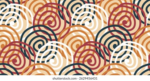 Padrão imprimível contemporâneo estético sem emenda com formas de espirais abstratas. Fundo geométrico moderno para têxteis, tecido, papel de parede, envoltório, papel de embrulho, papel, scrapbook e embalagem