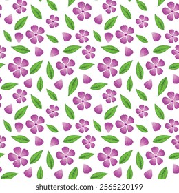 Aesthetic contemporary printable spring doodle seamless patern floral embroidery arrangement. Cute forest flowers and leaves. Decorative purple groovy vintage flora print for cloth, textile, fabric