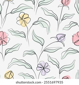 Aesthetic continuous line art flower seamless pattern