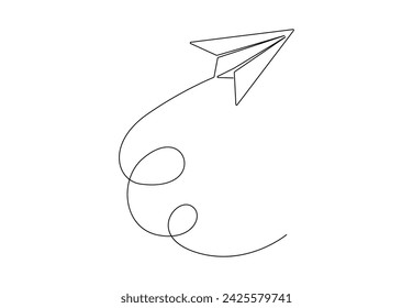 Aesthetic continuous single line drawing of paper airplane. Isolated on white background vector illustration. Pro vector