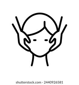 Aesthetic cosmetology line icon, anti age skin care. Face massage sign. Woman, customer, hands touching face. Beauty care concept. Vector illustration can be used for topics like cosmetology, skin car