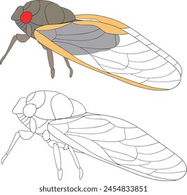 Aesthetic Cottagecore cicada insect line Art Illustration