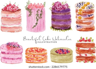 Aesthetic Cute Cake Watercolor Illustration