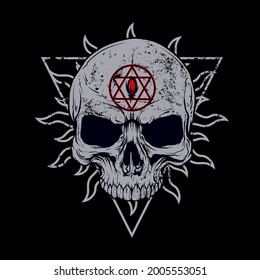 Aesthetic Dark, Gothic Skull With Pentagram Symbol Vector Artwork Illustration