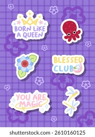 aesthetic decoration sticker design of octopus and positive word