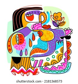 Aesthetic decorative abstract face hand drawn character vector illustration.