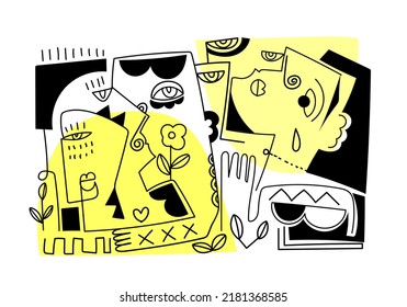 Aesthetic decorative abstract face hand drawn character vector illustration.